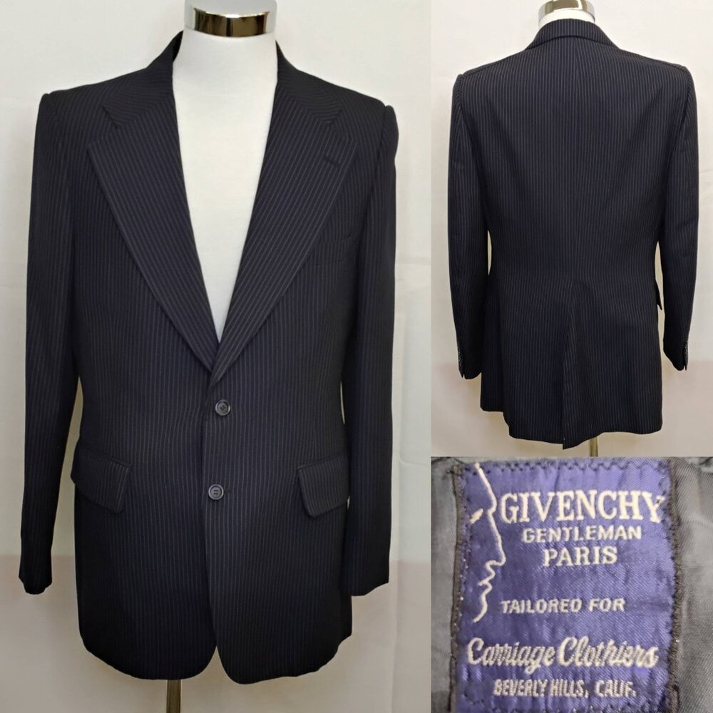 Givenchy Blazer Men's 41" Chest Navy Pinstripe VTG 1970s Beverly Hills #J5136